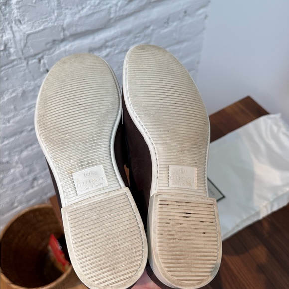 Gucci Brown Suede Horsebit Loafers with White Trim main image 4